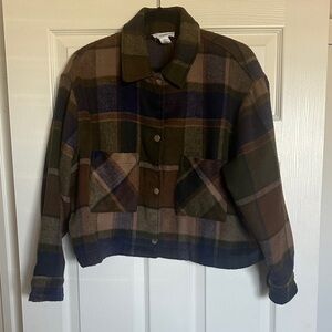 For The Republic Brown and Green Plaid Utility Jacket